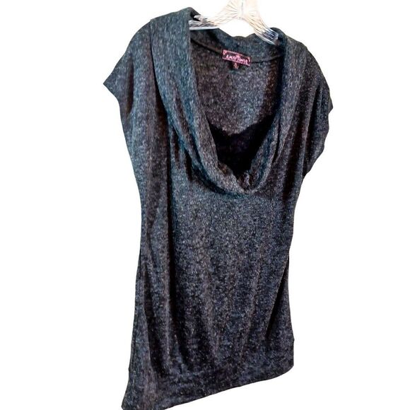 Almost Famous Women Grey Cowl Neck Lace Insert Short Sleeve Casual Sweater Sz XL - Picture 6 of 7